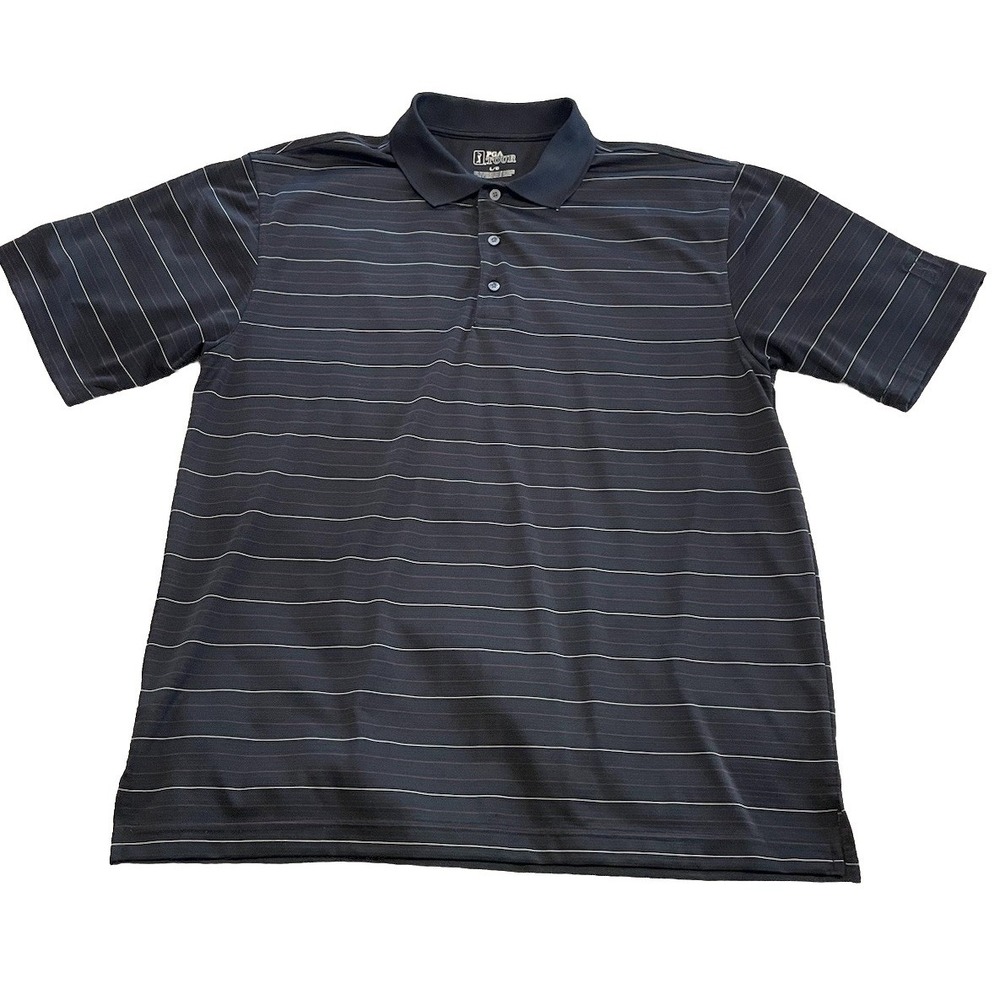 PGA Tour Logo Mens‎ Large Black Striped Polyester Polo Golf Shirt